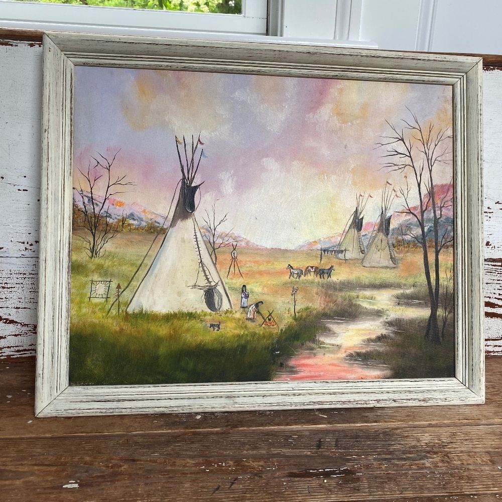 20 x 16  Framed Native American Western Oil Painting
